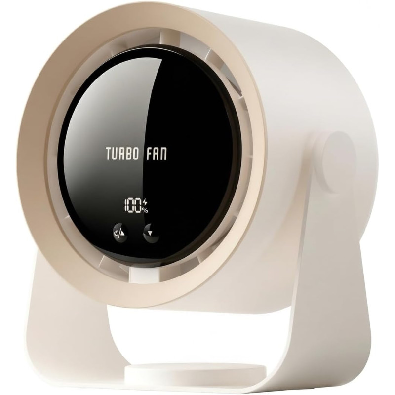 Ventilateur de bureau silencieux rechargeable USB batterie 5400 mAh écran LED contrôle vitesse régulable tête inclinable 90°