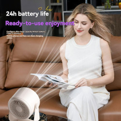 Ventilateur de bureau silencieux rechargeable USB batterie 5400 mAh écran LED contrôle vitesse régulable tête inclinable 90°