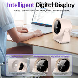 Ventilateur de bureau silencieux rechargeable USB batterie 5400 mAh écran LED contrôle de vitesse réglable tête inclinable 90°