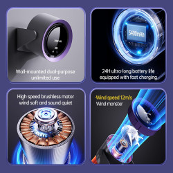 Ventilateur de bureau silencieux rechargeable USB batterie 5400 mAh écran LED contrôle de vitesse réglable tête inclinable 90°
