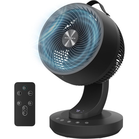 SONGMICS Ventilateur de Bureau Silencieux 20 dB, avec Télécommande, Circulateur d’Air Puissant, Oscillation 70°, 8 Vitesses, Min