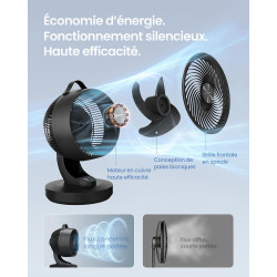 SONGMICS Ventilateur de Bureau Silencieux 20 dB, avec Télécommande, Circulateur d’Air Puissant, Oscillation 70°, 8 Vitesses, Min