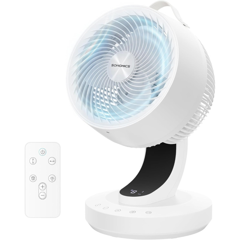 SONGMICS Ventilateur de Bureau Silencieux 20 dB, avec Télécommande, Circulateur d’Air Puissant, Oscillation 70°, 8 Vitesses, Min