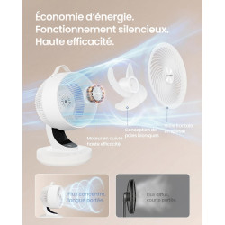 SONGMICS Ventilateur de Bureau Silencieux 20 dB, avec Télécommande, Circulateur d’Air Puissant, Oscillation 70°, 8 Vitesses, Min
