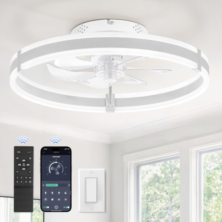 ZMISHIBO Ventilateur de plafond avec lumière et télécommande, profil bas moderne de 50 cm, lumière LED dimmable, 6 vitesses, sil