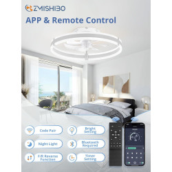 ZMISHIBO Ventilateur de plafond avec lumière et télécommande, profil bas moderne de 50 cm, lumière LED dimmable, 6 vitesses, sil
