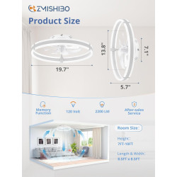 ZMISHIBO Ventilateur de plafond avec lumière et télécommande, profil bas moderne de 50 cm, lumière LED dimmable, 6 vitesses, sil