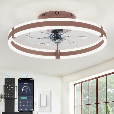 ZMISHIBO Ventilateur de Plafond 50cm avec Lumière LED, Contrôle par APP et Télécommande, Montage Bas, 2200LM Lumière LED Dimmabl