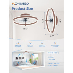 ZMISHIBO Ventilateur de Plafond 50cm avec Lumière LED, Contrôle par APP et Télécommande, Montage Bas, 2200LM Lumière LED Dimmabl