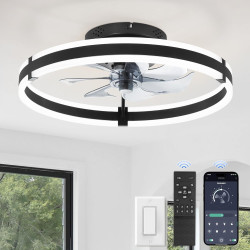 ZMISHIBO Ventilateur de plafond avec lumière et télécommande, profil bas moderne de 50 cm,lumière LED dimmable,6 vitesses,Ventil