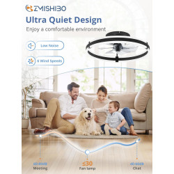 ZMISHIBO Ventilateur de plafond avec lumière et télécommande, profil bas moderne de 50 cm,lumière LED dimmable,6 vitesses,Ventil