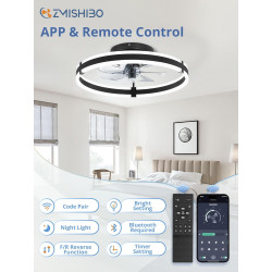 ZMISHIBO Ventilateur de plafond avec lumière et télécommande, profil bas moderne de 50 cm,lumière LED dimmable,6 vitesses,Ventil