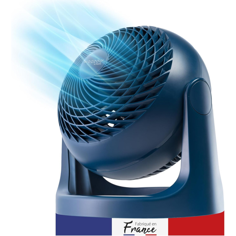 Iris Ohyama, Woozoo Ventilateur de Table, 23m², Inclinaison verticale 360°, Bleu, 3 Vitesses, Silencieux, Portable, Idéal pour C