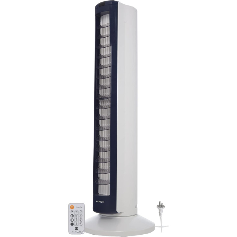 Iris Ohyama, Woozoo Ventilateur colonne silencieux, puissant & portable, Portée 10m, Oscillation, Inclinaison verticale, Télécom
