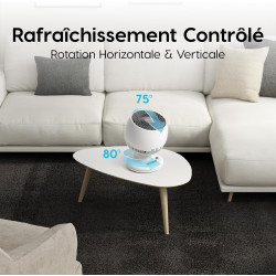 Woozoo, Ventilateur de table silencieux, puissant & portable, 23m², Portée 12m, Oscillation, Inclinaison verticale, Chambre - Wo