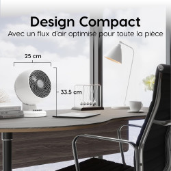 Woozoo, Ventilateur de table silencieux, puissant & portable, 23m², Portée 12m, Oscillation, Inclinaison verticale, Chambre - Wo