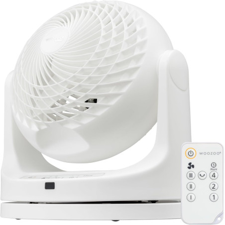 Iris Ohyama Woozoo, Ventilateur de Table, 23㎡, Ventilateur de Bureau, Blanc, 3 Vitesses, Télécommande, Minuterie 4H, Silencieux,