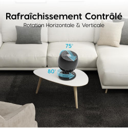 Iris Ohyama Woozoo, Ventilateur de table silencieux, puissant & portable, 23m², Portée 12m, Oscillation, Inclinaison verticale, 