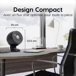 Iris Ohyama Woozoo, Ventilateur de table silencieux, puissant & portable, 23m², Portée 12m, Oscillation, Inclinaison verticale, 