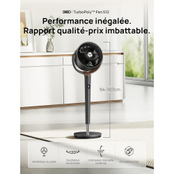 DREO ventilateur sur pied très silencieux avec télécommande, ventilateur grand format 20 dB avec moteur CC, oscillation 120°, 3 