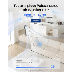DREO ventilateur sur pied très silencieux avec télécommande, ventilateur grand format 20 dB avec moteur CC, oscillation 120°, 3 