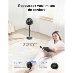 DREO ventilateur sur pied très silencieux avec télécommande, ventilateur grand format 20 dB avec moteur CC, oscillation 120°, 3 