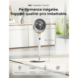 DREO Ventilateur de pièce, ventilateur oscillant 120°+120°, moteur DC, circulation d’air jusqu’à 30 m pour toute la pièce, 9 vit