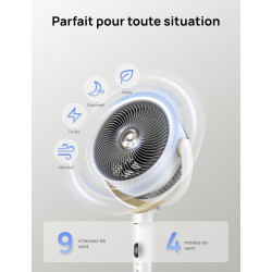 DREO Ventilateur de pièce, ventilateur oscillant 120°+120°, moteur DC, circulation d’air jusqu’à 30 m pour toute la pièce, 9 vit