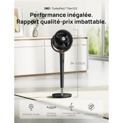 DREO Ventilateur de pièce, ventilateur oscillant 120°+120°, moteur DC, circulation d’air jusqu’à 30 m pour toute la pièce, 9 vit