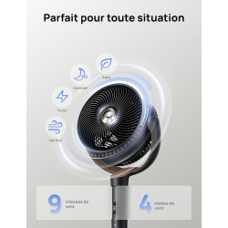 DREO Ventilateur de pièce, ventilateur oscillant 120°+120°, moteur DC, circulation d’air jusqu’à 30 m pour toute la pièce, 9 vit