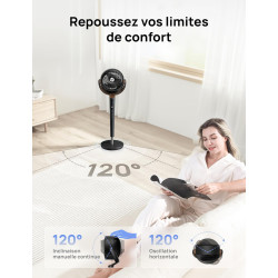 DREO Ventilateur de pièce, ventilateur oscillant 120°+120°, moteur DC, circulation d’air jusqu’à 30 m pour toute la pièce, 9 vit