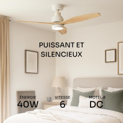 Mellerware - Ventilateur de plafond avec télécommande Brizy! Bright 45W | Lampe puissante | Ultra silencieux | 3 lames | Diamètr
