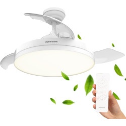Mellerware - Ventilateur de plafond rétractable Brizy pliable 40 W | 6 vitesses | 3 pales | Ø 106 cm | Moteur DC ultra silencieu