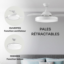 Mellerware - Ventilateur de plafond rétractable Brizy pliable 40 W | 6 vitesses | 3 pales | Ø 106 cm | Moteur DC ultra silencieu