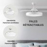 Mellerware - Ventilateur de plafond rétractable Brizy pliable 40 W | 6 vitesses | 3 pales | Ø 106 cm | Moteur DC ultra silencieu