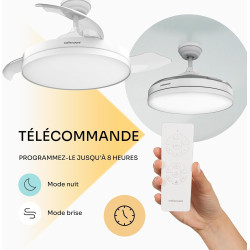 Mellerware - Ventilateur de plafond rétractable Brizy pliable 40 W | 6 vitesses | 3 pales | Ø 106 cm | Moteur DC ultra silencieu