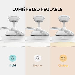 Mellerware - Ventilateur de plafond rétractable Brizy pliable 40 W | 6 vitesses | 3 pales | Ø 106 cm | Moteur DC ultra silencieu