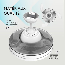 Mellerware - Ventilateur de plafond rétractable Brizy pliable 40 W | 6 vitesses | 3 pales | Ø 106 cm | Moteur DC ultra silencieu