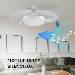 Mellerware - Ventilateur de plafond rétractable Brizy pliable 40 W | 6 vitesses | 3 pales | Ø 106 cm | Moteur DC ultra silencieu
