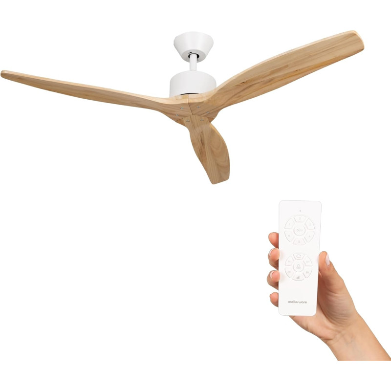 Mellerware - Ventilateur de plafond avec télécommande Brizy! 45W | Puissant | Ultra silencieux | 3 lames | Diamètre 132cm | 6 vi