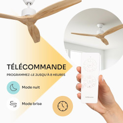 Mellerware - Ventilateur de plafond avec télécommande Brizy! 45W | Puissant | Ultra silencieux | 3 lames | Diamètre 132cm | 6 vi
