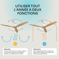 Mellerware - Ventilateur de plafond avec télécommande Brizy! 45W | Puissant | Ultra silencieux | 3 lames | Diamètre 132cm | 6 vi