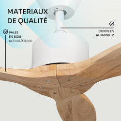 Mellerware - Ventilateur de plafond avec télécommande Brizy! 45W | Puissant | Ultra silencieux | 3 lames | Diamètre 132cm | 6 vi
