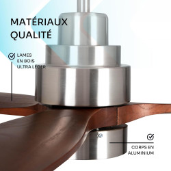 Mellerware - Ventilateur de plafond avec télécommande Brizy! Bright 45W | Lampe puissante | Ultra silencieux | 3 lames | Diamètr
