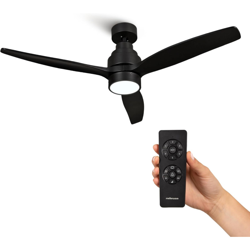 Mellerware - Ventilateur de plafond avec télécommande Brizy! Bright 45W | Lampe puissante | Ultra silencieux | 3 lames | Diamètr