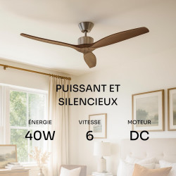 Mellerware - Ventilateur de plafond avec télécommande Brizy! 45W | Puissant | Ultra silencieux | 3 lames | Diamètre 132cm | 6 vi