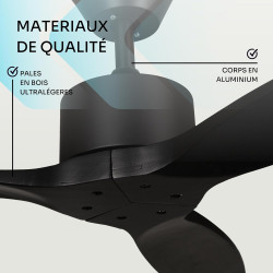 Mellerware - Ventilateur de plafond avec télécommande Brizy! 45W | Puissant | Ultra silencieux | 3 lames | Diamètre 132cm | 6 vi