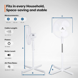 TRESKO AERSON Ventilateur sur pied 40 cm | Ventilateur réglable en hauteur jusqu'à 120 cm | Débit d'air élevé et très silencieux