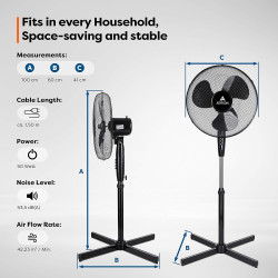AERSON Ventilateur sur pied 40 cm | Ventilateur réglable en hauteur jusqu'à 120 cm | Débit d'air élevé et très silencieux | Éoli