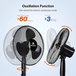 AERSON Ventilateur sur pied 40 cm | Ventilateur réglable en hauteur jusqu'à 120 cm | Débit d'air élevé et très silencieux | Éoli
